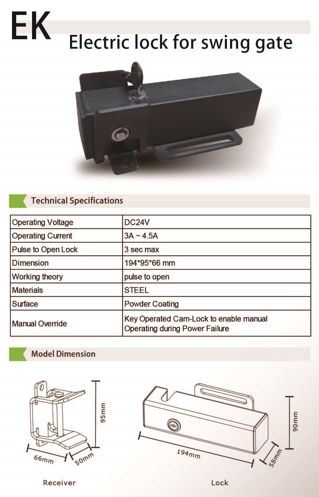 Ahouse 24VDC electric latch lock swing gates